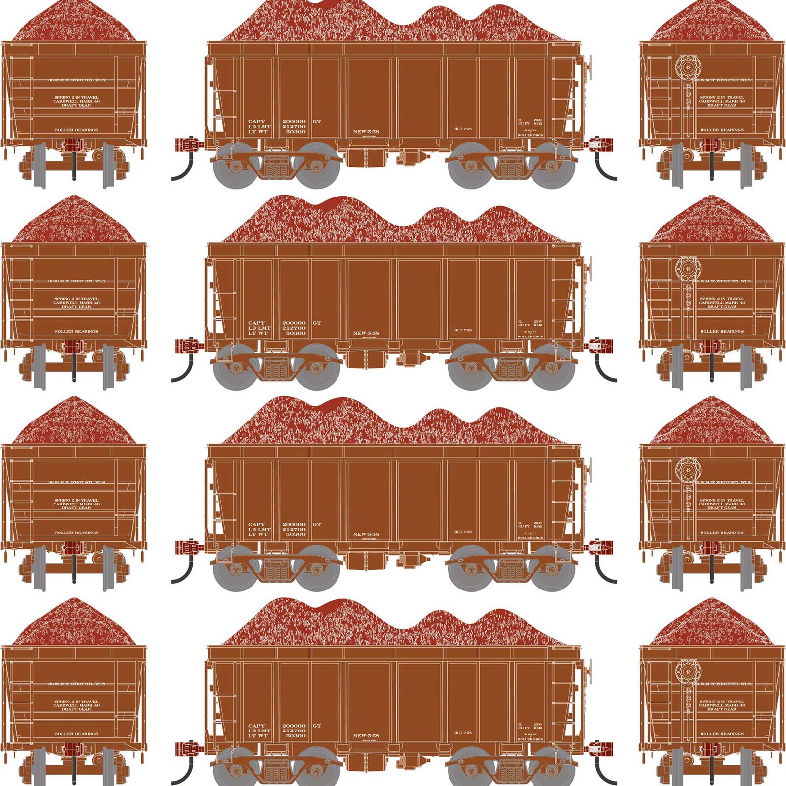 HO 26' PC&F Ore Car Tight-Bottom High Side with Load, Data Only Brown (4)