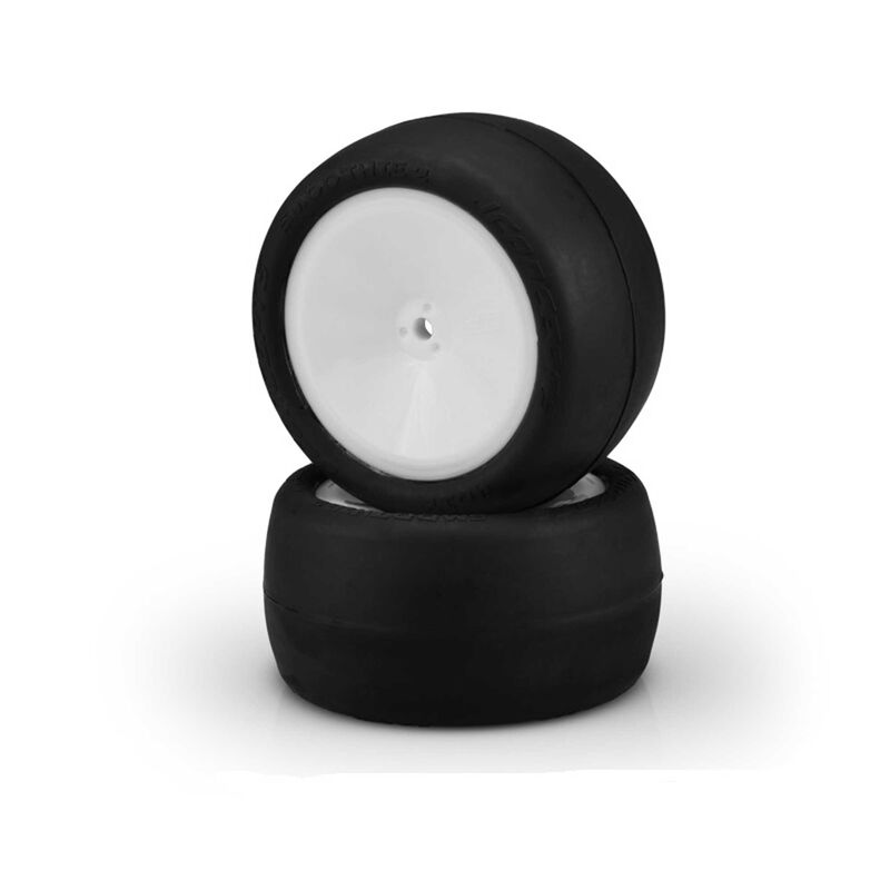 1/10 Smoothie 2 2.2&rdquo; Pre-Mounted Rear 2WD Buggy Tires, White Wheels, Silver Compound (2)