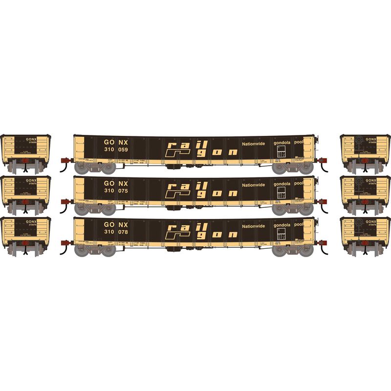 HO ATH 52' Mill Gondola, Primed For Grime CarKnocker GONX #310059/310075/310078 (3)