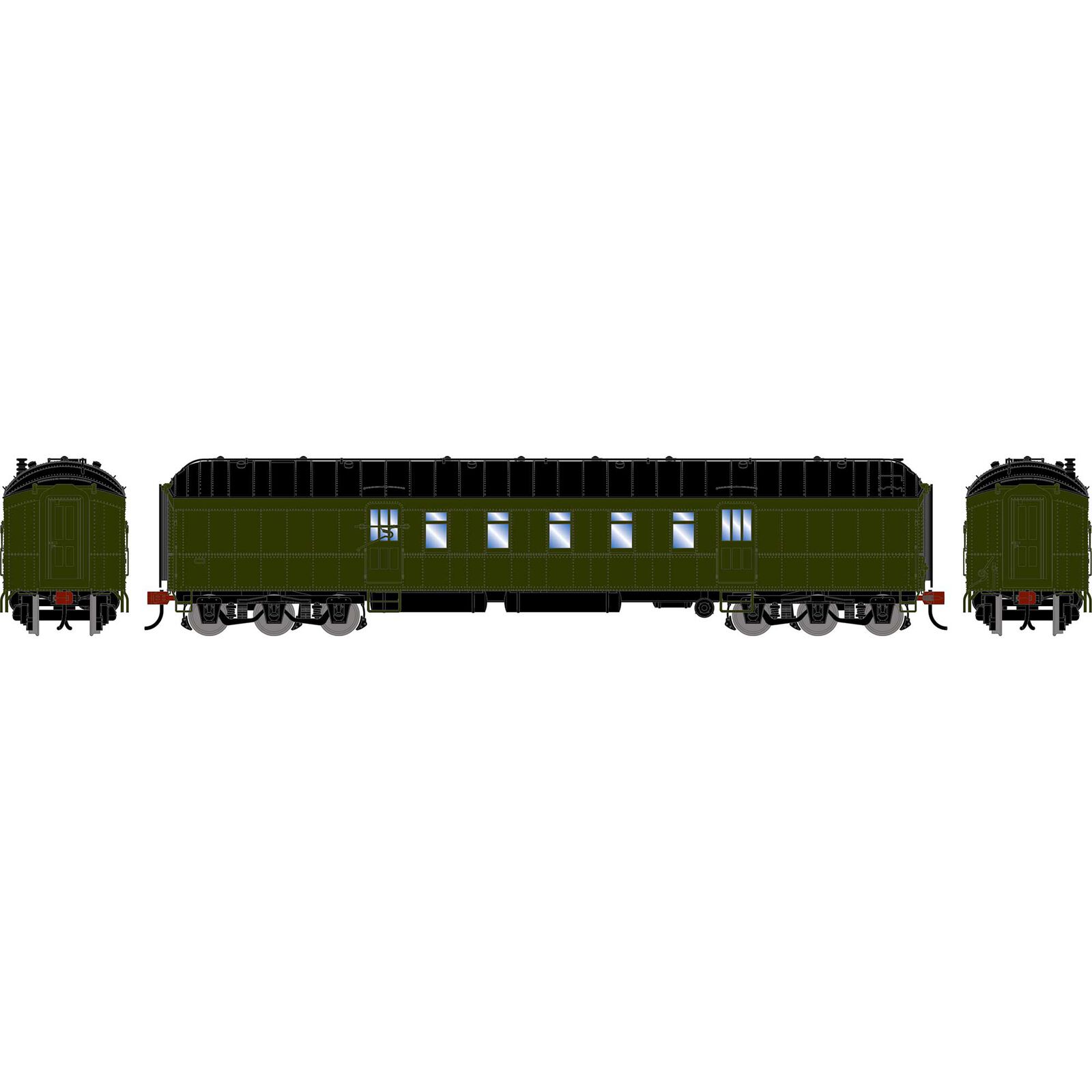 HO ATH 60' Pullman Common Standard Postal Car, Green Unlettered