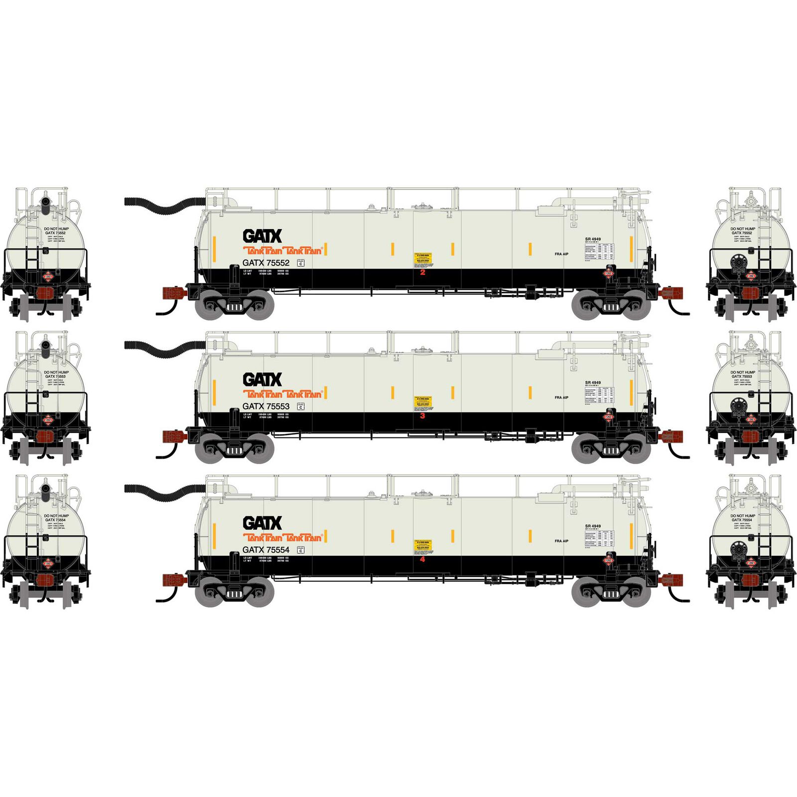 N TankTrain Intermediate, GATX White/Black #75552/75553/75554 (3)