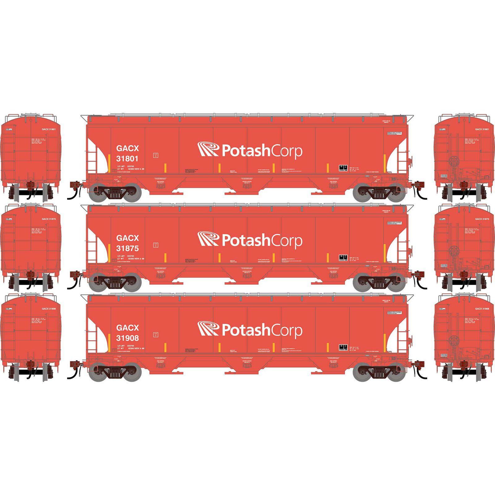 HO GEN Trinity 5161 Covered Hopper, GACX 'Potash Corp' #31801/31875/31908 (3)