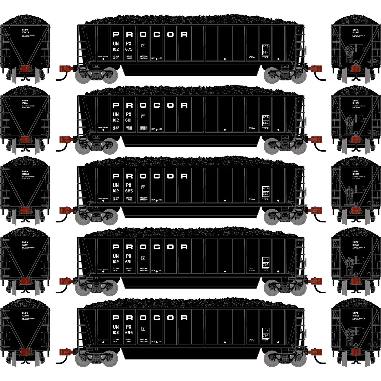 N ATH Berwick Bathtub Gondola, UNPX w/Load #102675/102681/102685/102691/102696 (5)