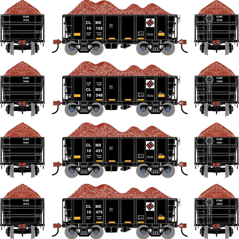 HO 26' PC&F Ore Car Tight-Bottom Low Side with Load, CLMX #10153/10348/10434/10475 (4)