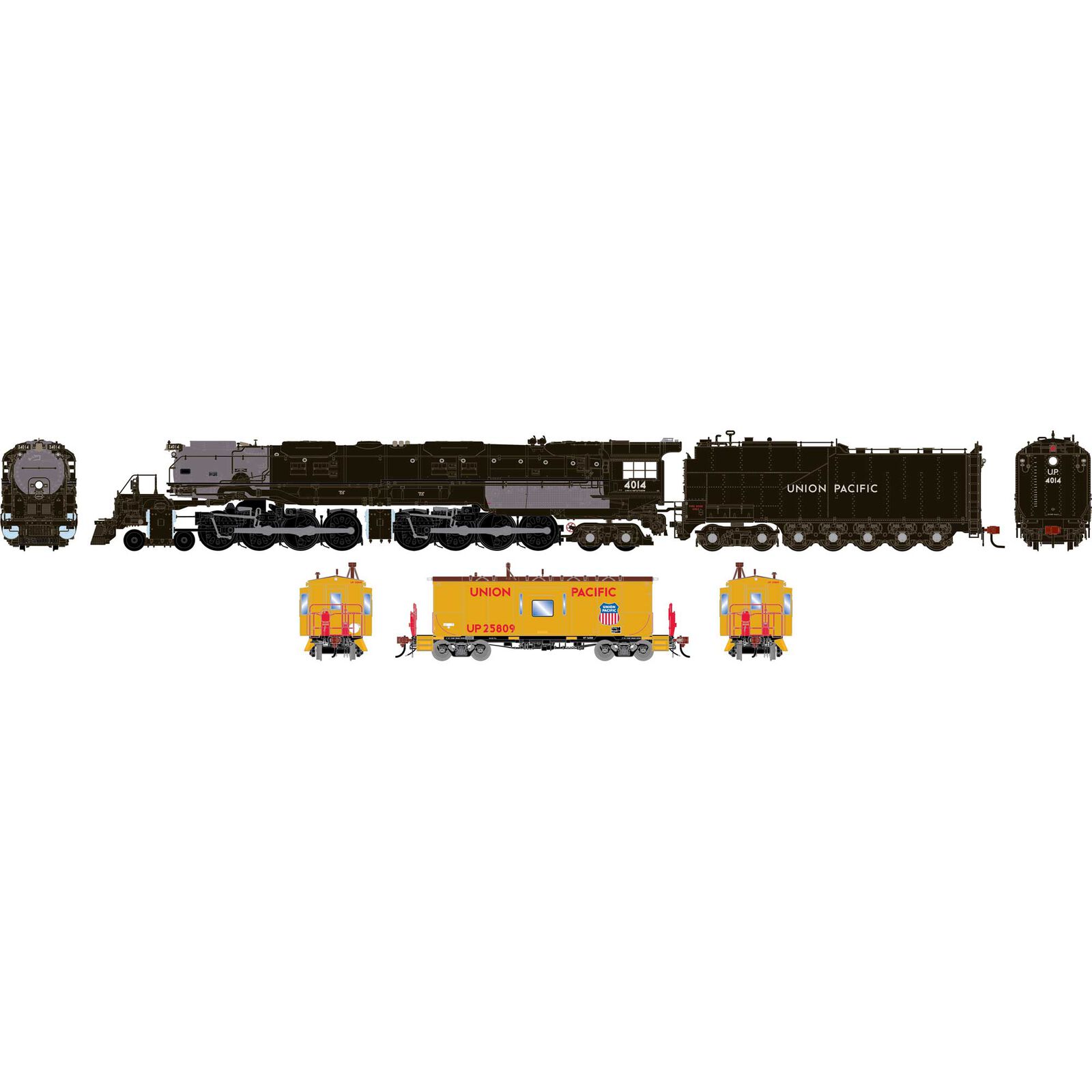 N GEN 4-8-8-4 'Big Boy' Locomotive w/DCC & Sound & CA-11 Caboose, Locomotive- UP #4014, Caboose- UP 'Snowbus' #25809