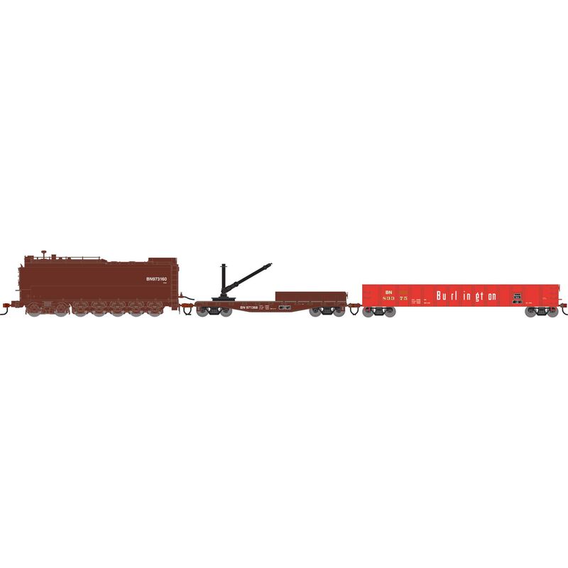 HO MOW Set, BN Fuel Oil Tank Car #973160/Derrick Car #971368/52' Mill Gondola  #83375 (3)
