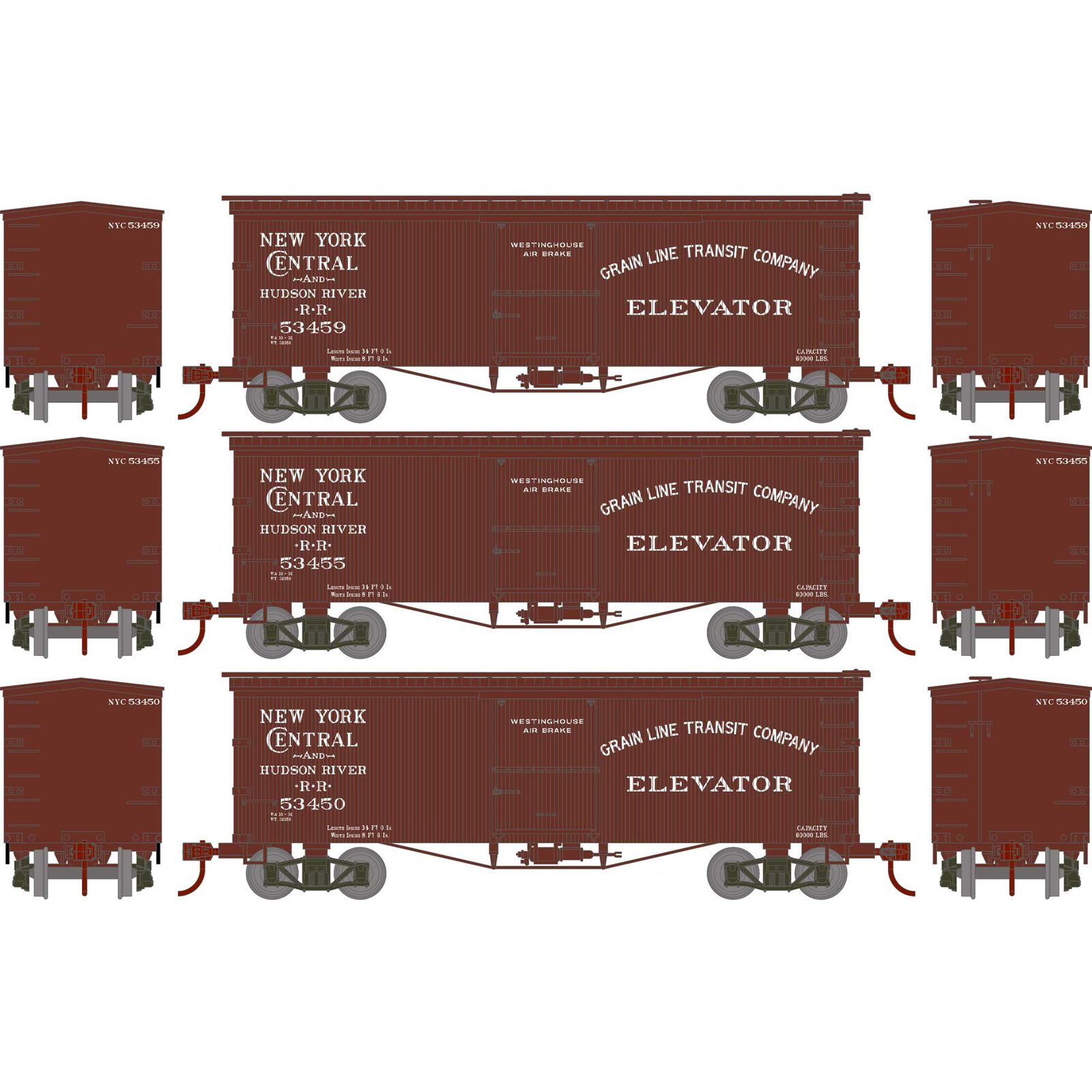 HO RND 36' Old Time Box Car, NYC #53450/53455/53459 (3)