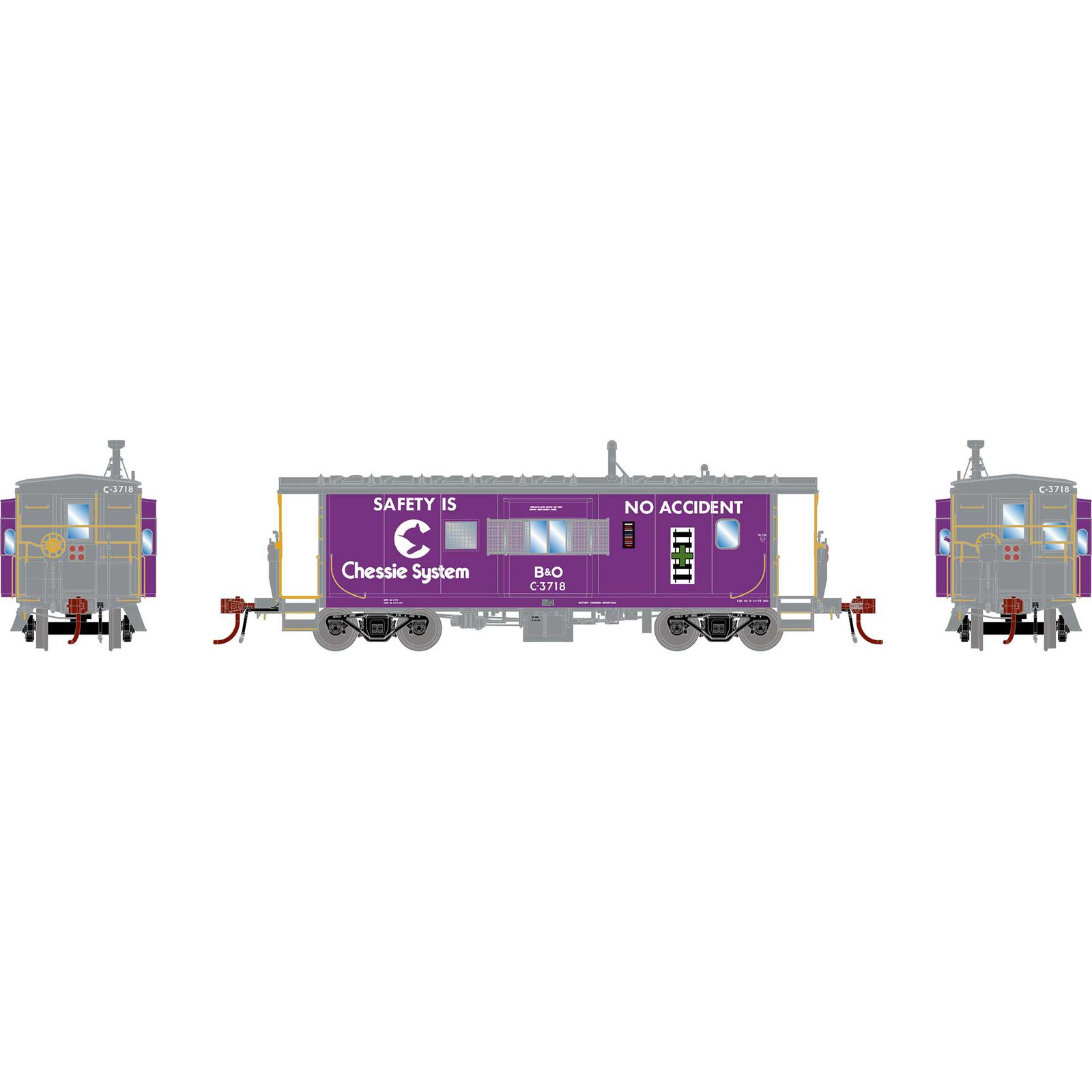 HO GEN ICC Bay Window Caboose w/Lights, BO 'Chessie/BO Safety Caboose'  #C-3718