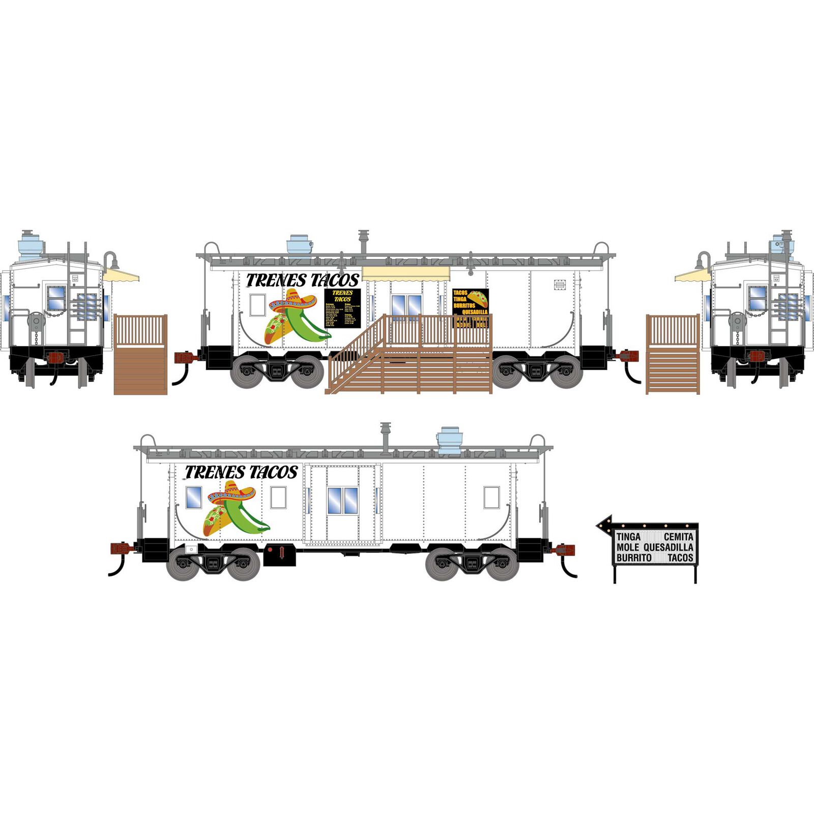 HO ATH Bay Window Concession Caboose, Trenes Tacos