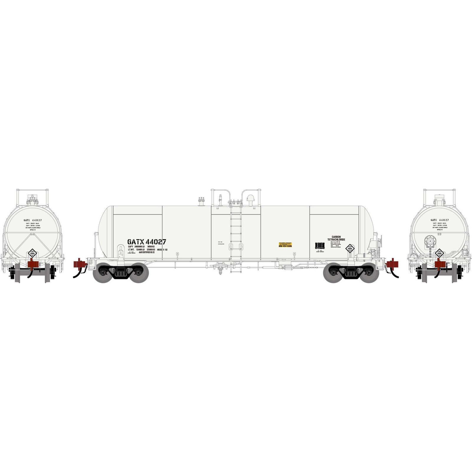 HO GATC 20K Gallon Tank Car, GATX White #44027