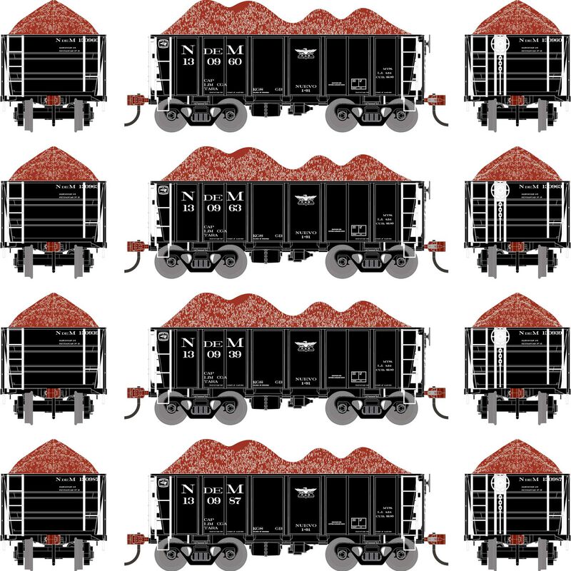 HO 26' PC&F Ore Car Tight-Bottom Low Side with Load, NDM #130960/130963/130939/130987 (4)