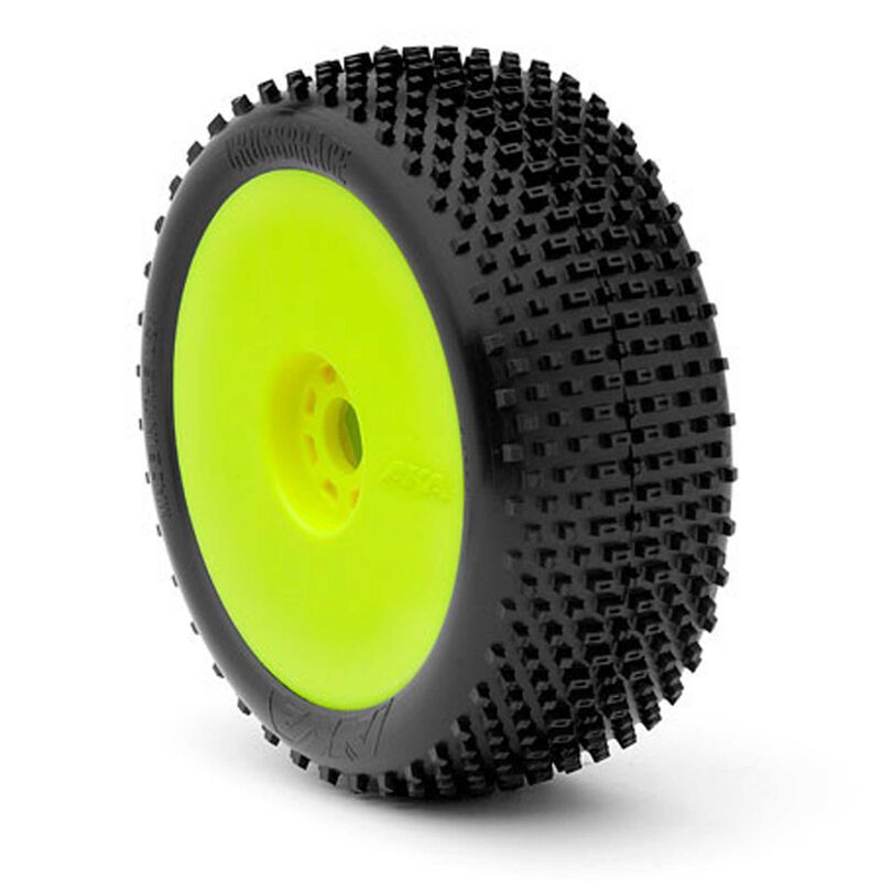 1/8 Crossbrace Medium Long Wear Pre-Mounted Tires, Yellow EVO Wheels (2): Buggy