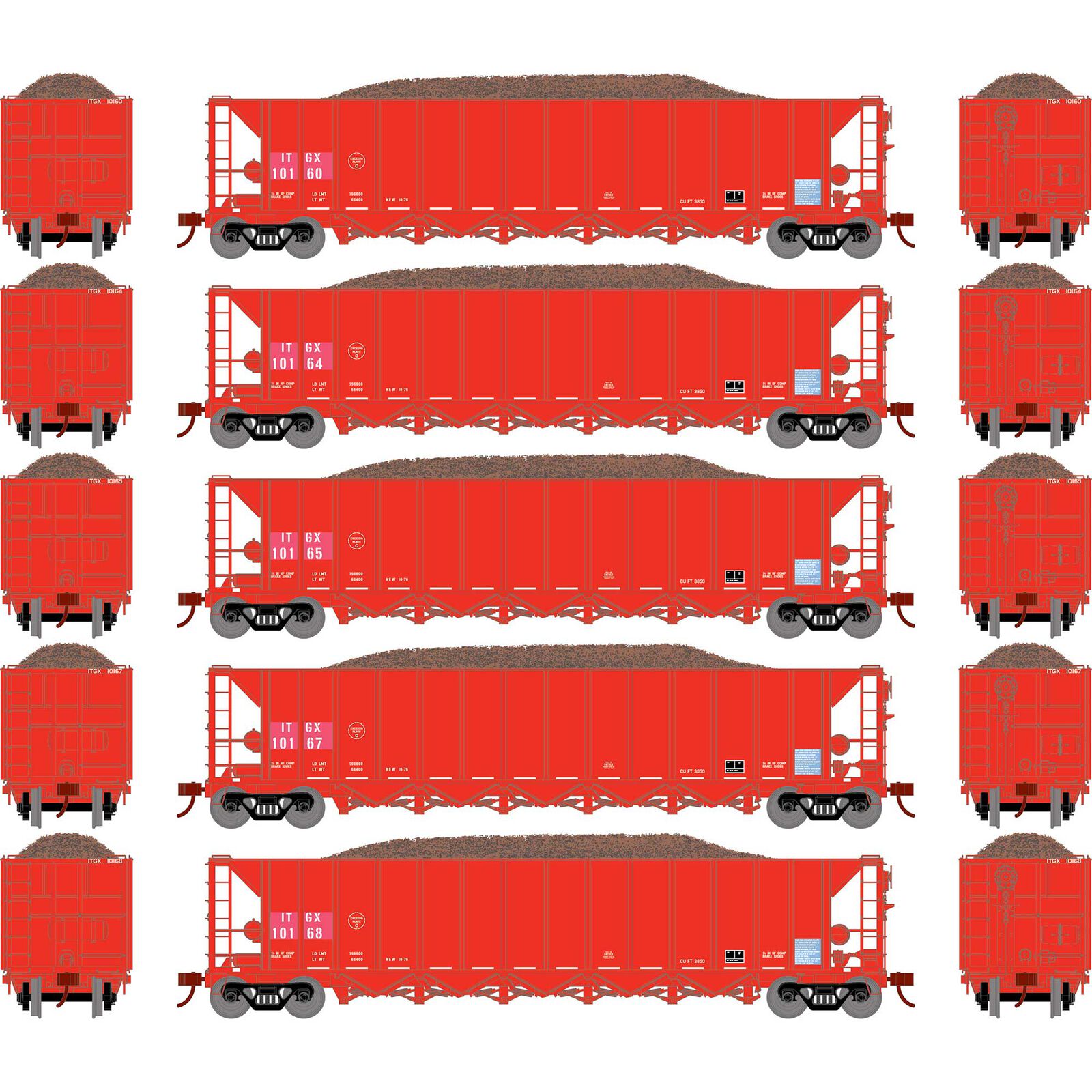 HO RTR 5-Bay Rapid Discharge Hopper ITGX Red (5)