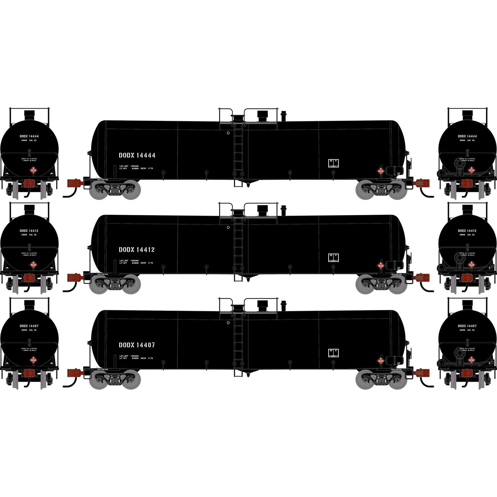 N ATH 30K Ethanol Tank Car, DODX #14407/14412/14444 (3)