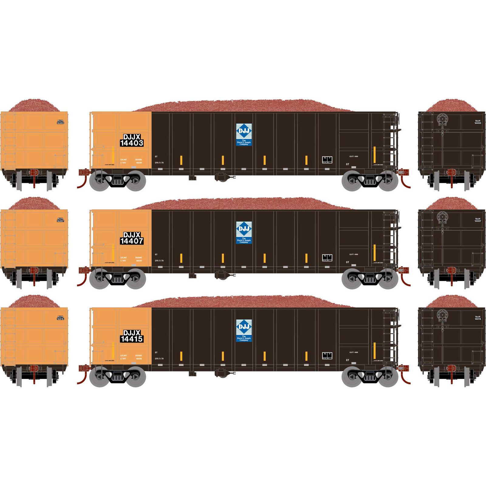 HO Thrall High Side Gondola with Load, DJJX #3 (3)