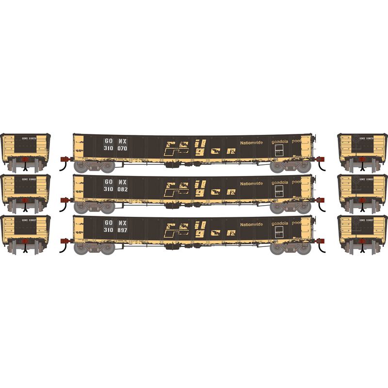 HO ATH 52' Mill Gondola, Primed For Grime CarKnocker GONX 'White Stencil' #310070/310082/310897 (3)