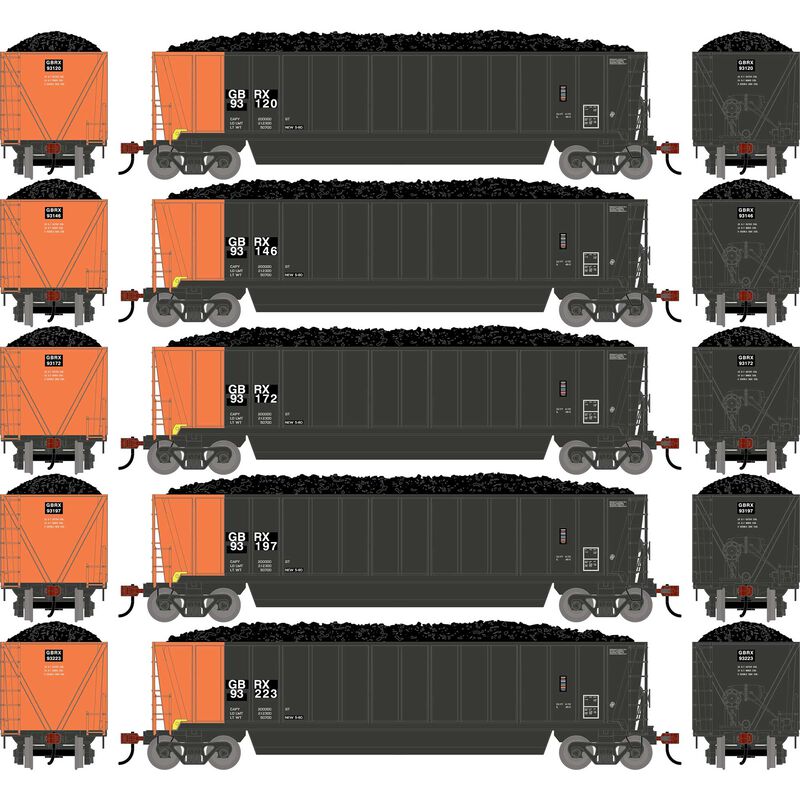 HO ATH Berwick Bathtub Gondola, Primed For Grime GBRX w/Load #93120/93146/93172/93197/93223 (5)