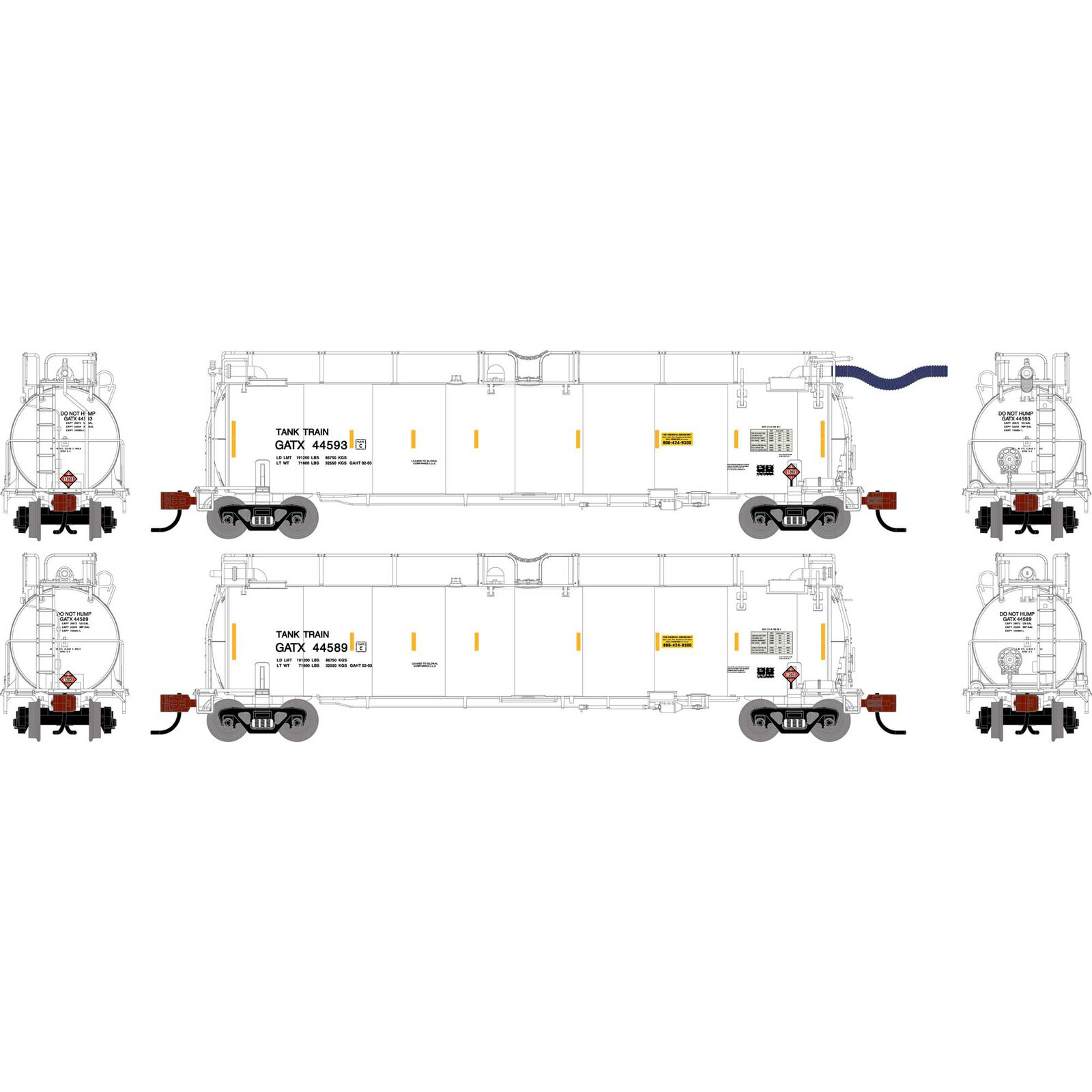 N TankTrain A/B, GATX White #44589/44593 (2)