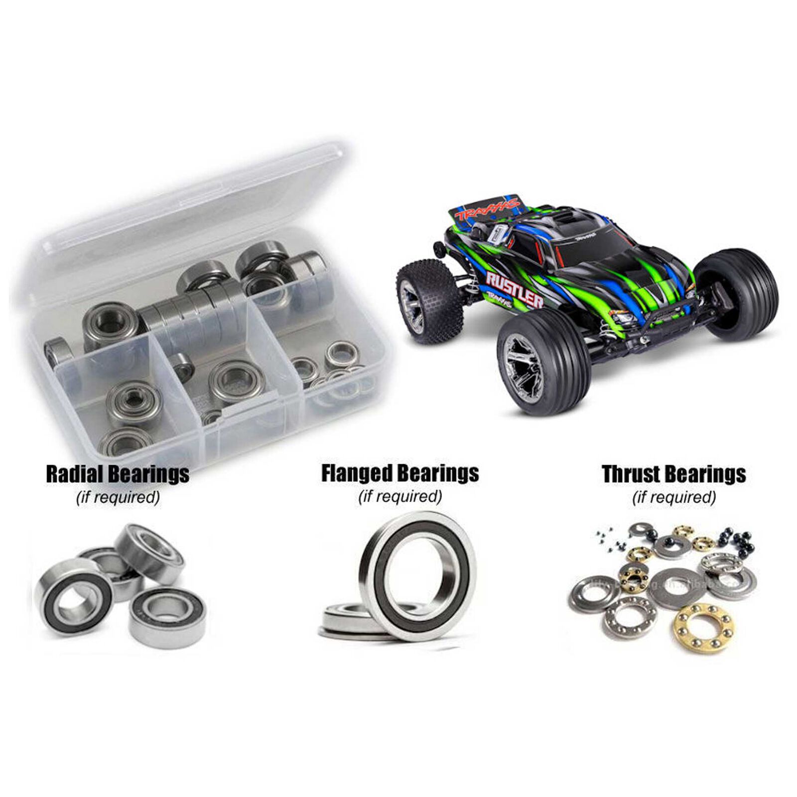 Rubber Shielded Bearing Kit, 1/10 Traxxas Rustler BL-2S