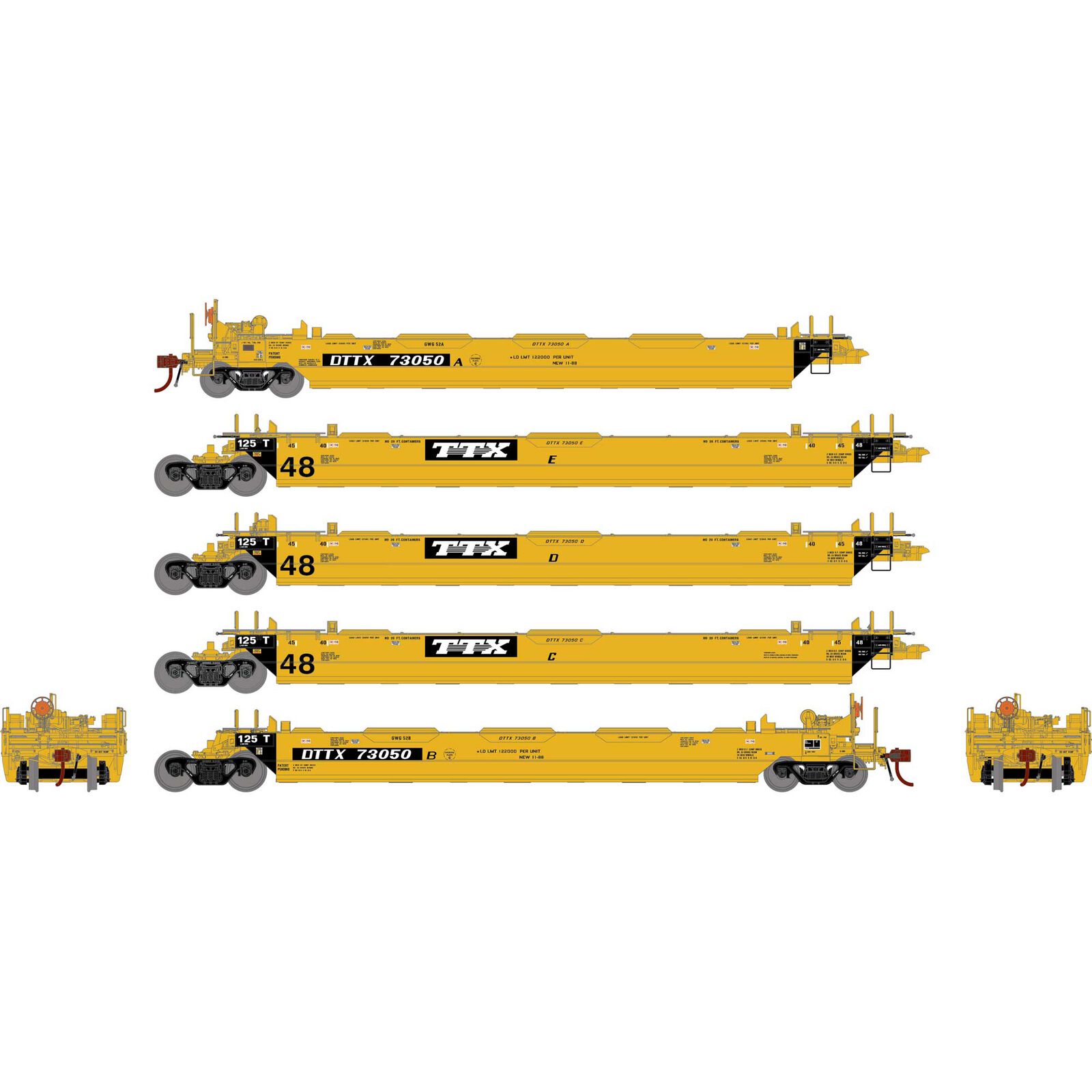 HO Gunderson Maxi-Stack II Well Cars, DTTX 'TTX' #73050 (5)