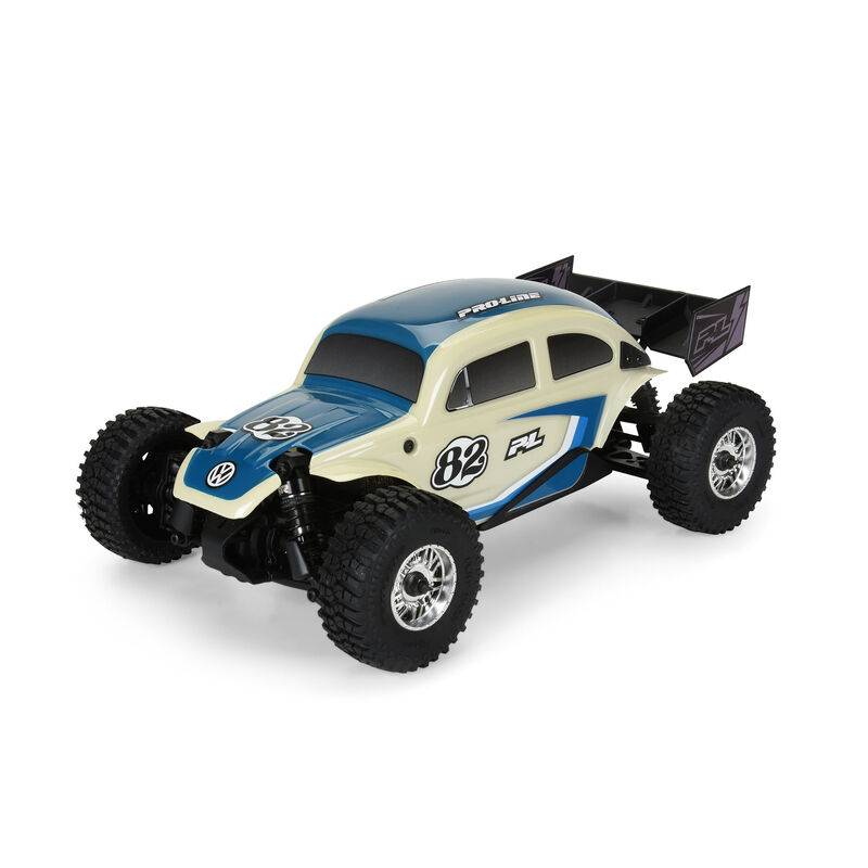 Class 1 VW Bug Blue Race Body Conversion Kit and Flat Iron M/T Tires Mounted 7mm Black Diablo (4) for ARRMA TYPHON GROM