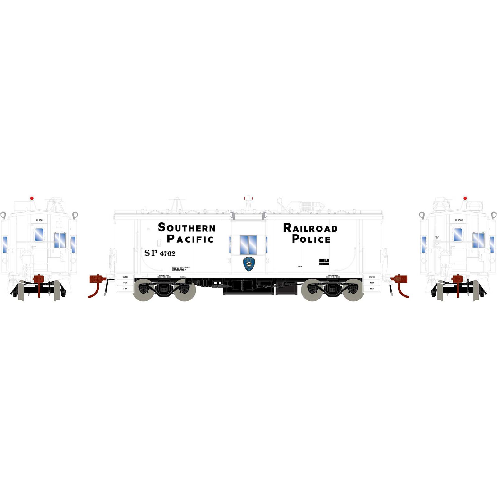 HO Bay Window Caboose with Lights, SP Police #4762