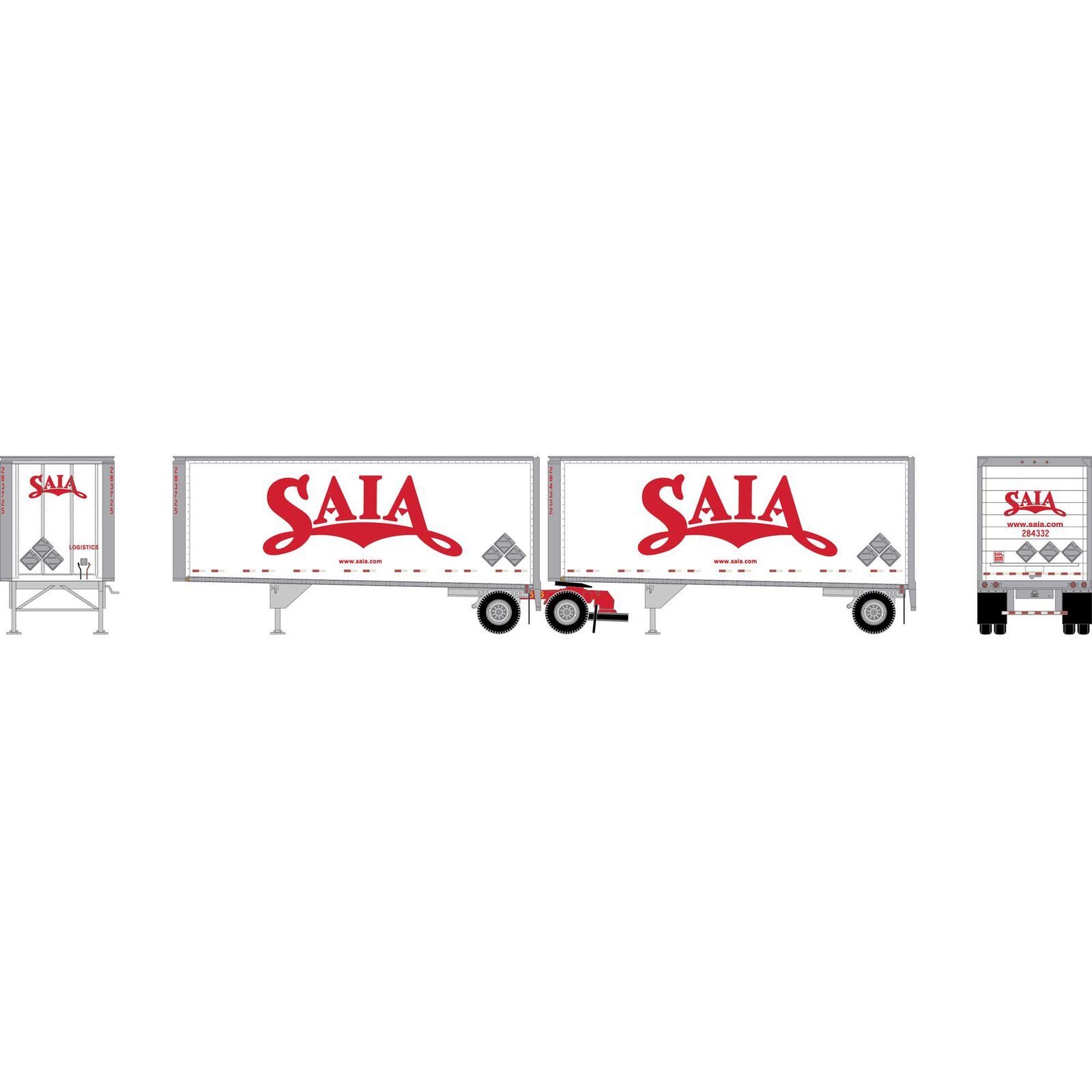 HO ATH 28' Wedge Trailers w/Dolly, Saia Trailers #283725/284332; Dolly #10556