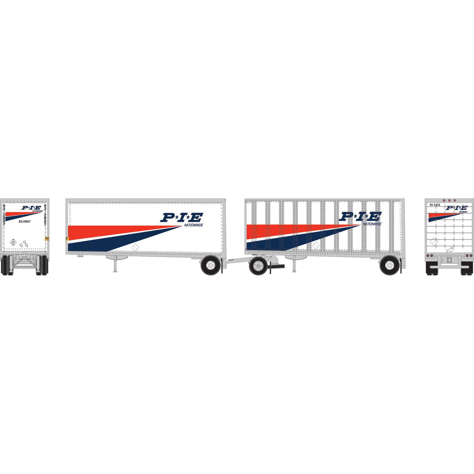 N ATH 28' Wedge Trailers Smooth Side/ Ext. Post (2) with Dolly, PIE- Trailers: 93-2807-SM; 99-2455-EP- Dolly: 29-7971