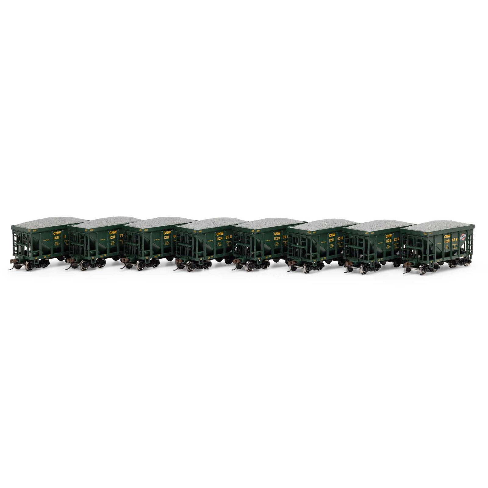 HO 24' Ore Car with Load, CNW #112063 / 112111 / 112379 / 112455 / 112642 / 121160 / 121163 / 121177 (8)