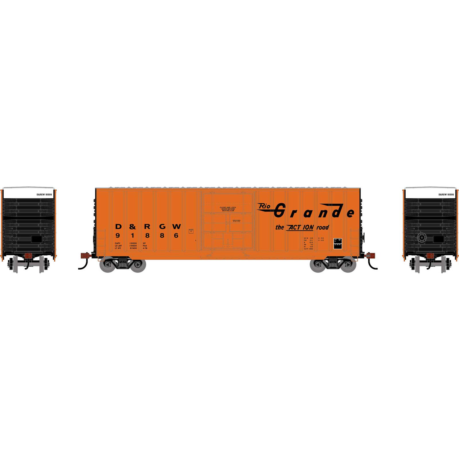 HO 50' Exterior Post High Cube Plug Door Box Car, DRGW #91886
