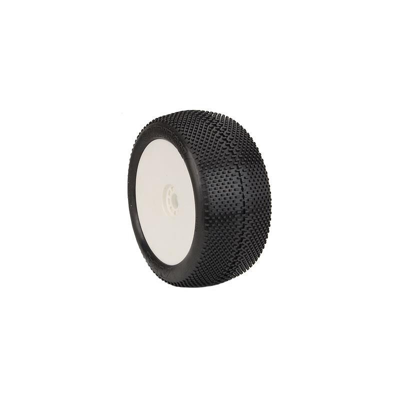 1/8 EVO Gridiron Medium Long Wear Pre-Mounted Tires, White Wheels (2): Truggy