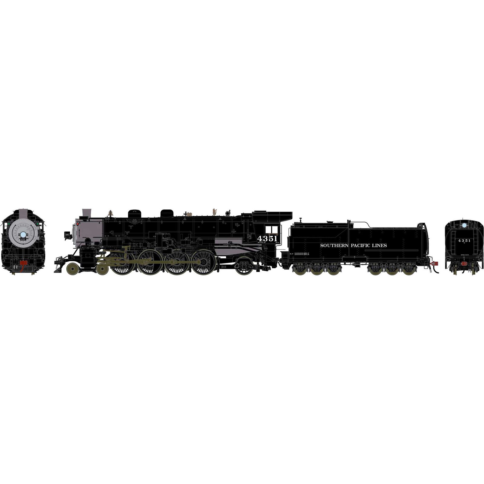 HO GEN 4-8-2 MT-4 Locomotive, Early Black SP #4351
