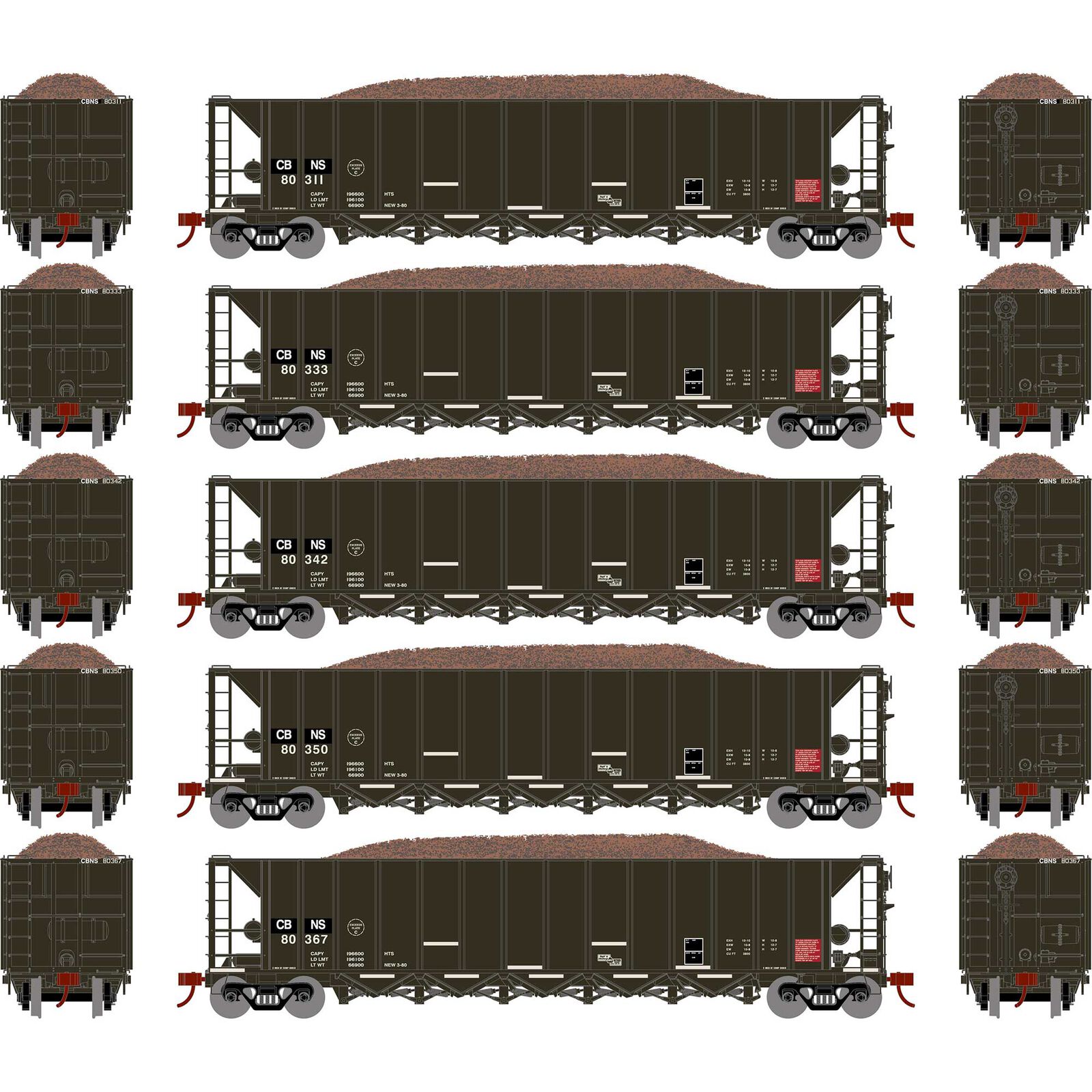 HO RTR 5-Bay Rapid Discharge Hopper CBNS (5)