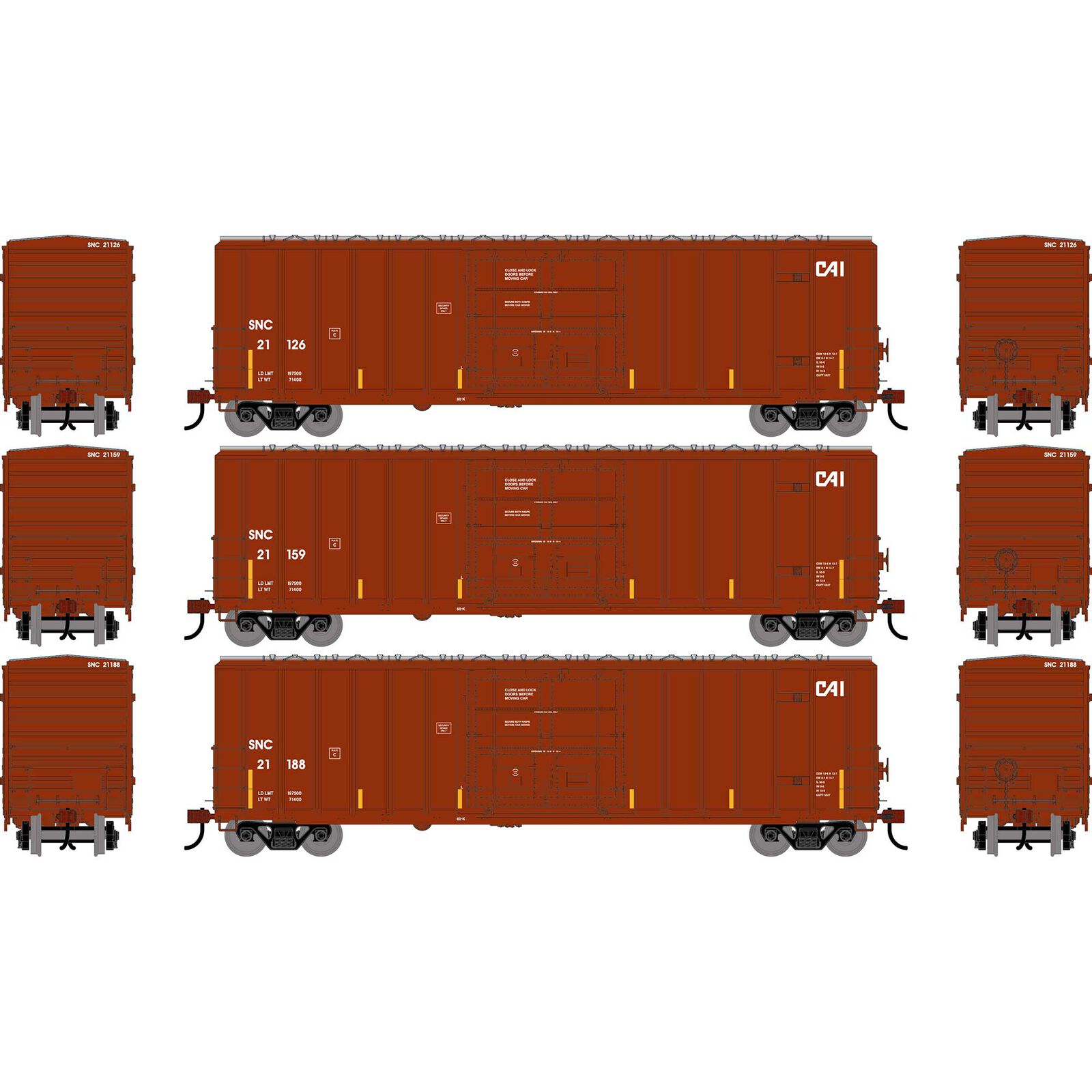 HO ATH 50' FMC 5327 12' Plug Door Box Car, SNC #21126/21159/21188 (3)