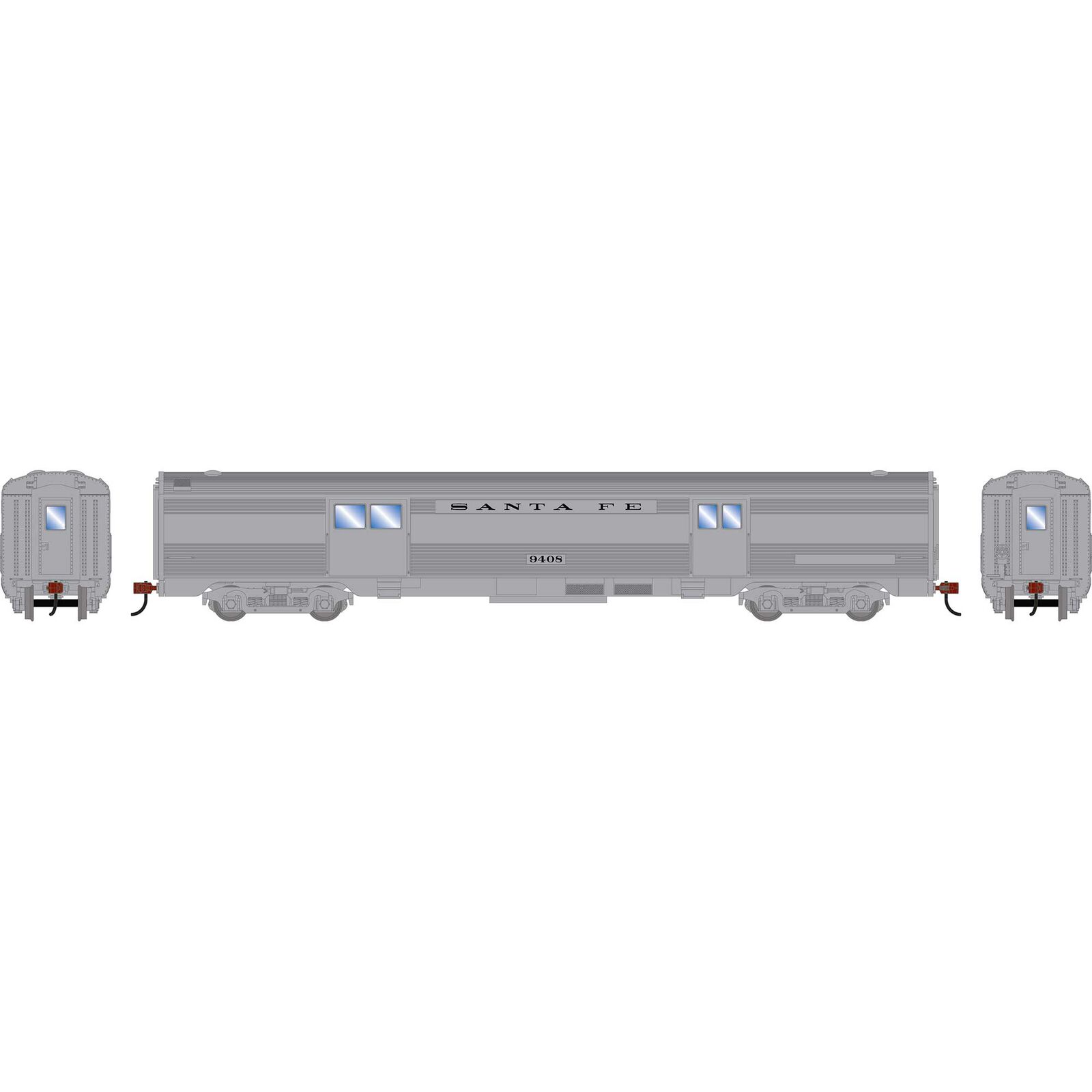 HO RND Streamline Baggage Car, ATSF #9408