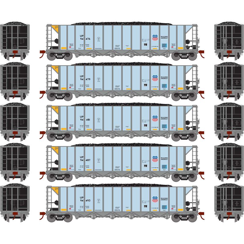 HO Ortner 5-Bay Rapid Discharge Hopper, UP #94476 / 94479 / 94481 / 94487 / 94493 (5)