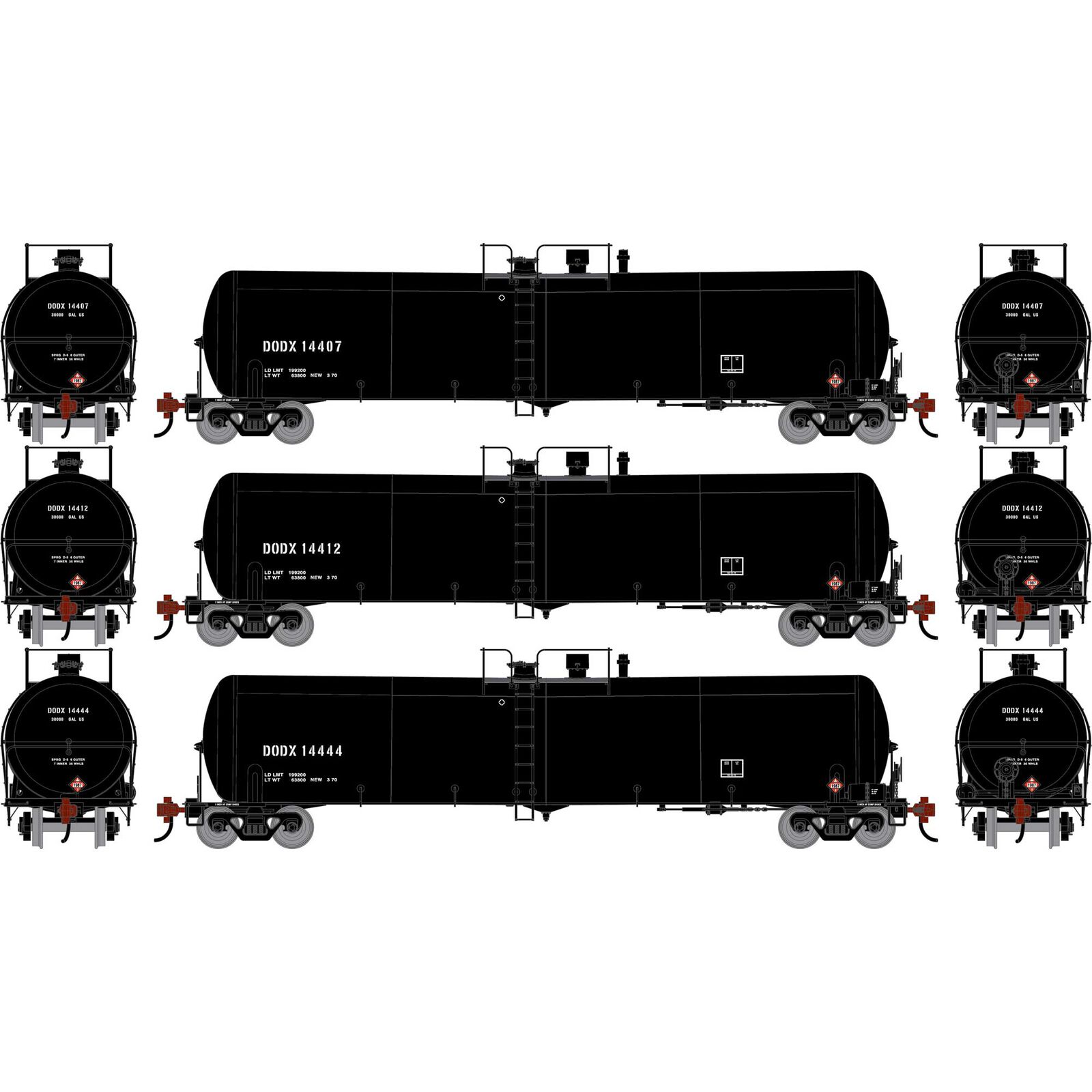 HO ATH 30K Ethanol Tank Car, DODX #14407/14412/14444 (3)