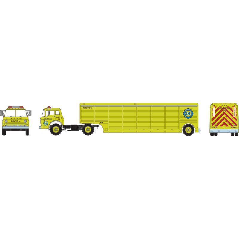 HO Ford C Truck with Hazmat Trailer, Fire Rescue #14