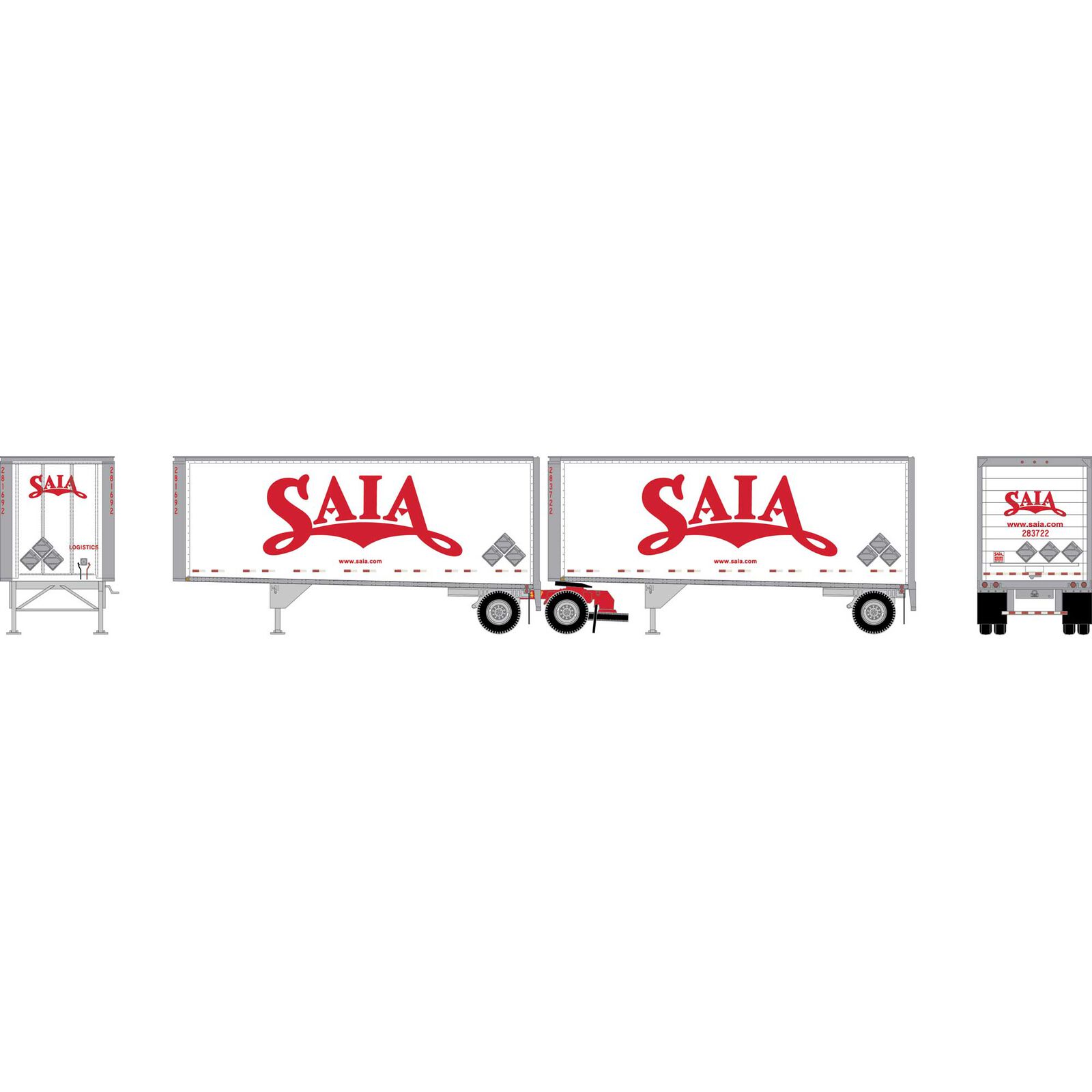 HO ATH 28' Wedge Trailers w/Dolly, Saia Trailers #281692/2873722; Dolly #10457