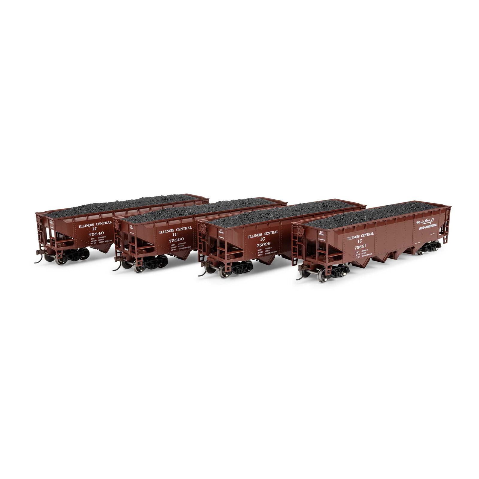 HO ATH 40' 4-Bay Offset Hopper with Load, IC #75300/75681/75840/75999 (4)
