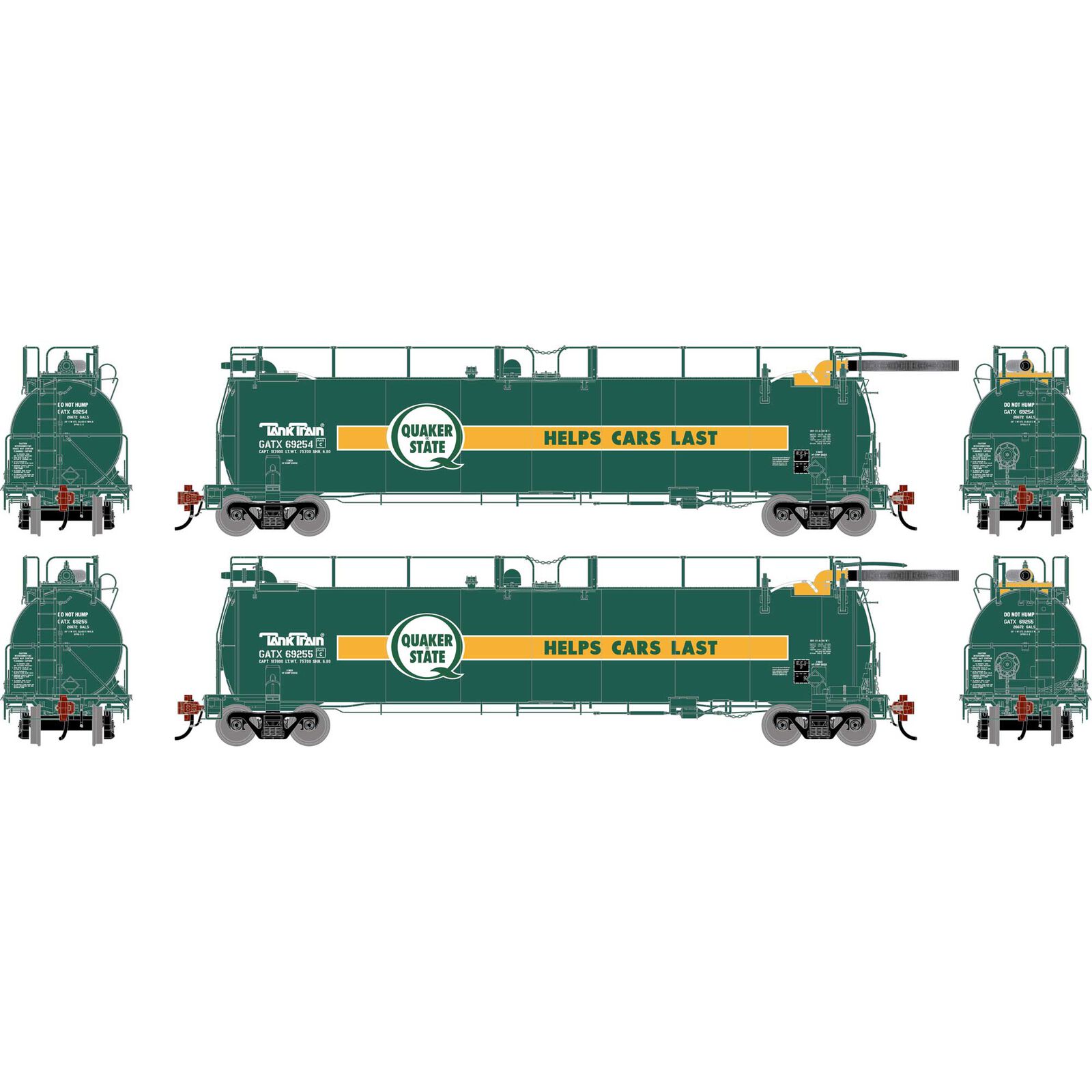 HO TankTrain Intermediate, GATX Quaker State #69254/69255 (2)