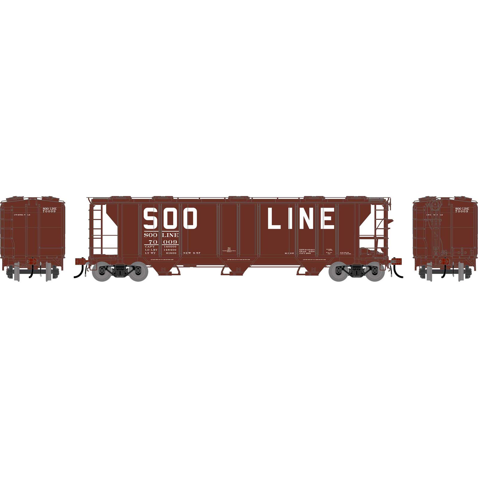 HO GEN PS 2893 3-Bay Covered Hopper, SOO Line #70009