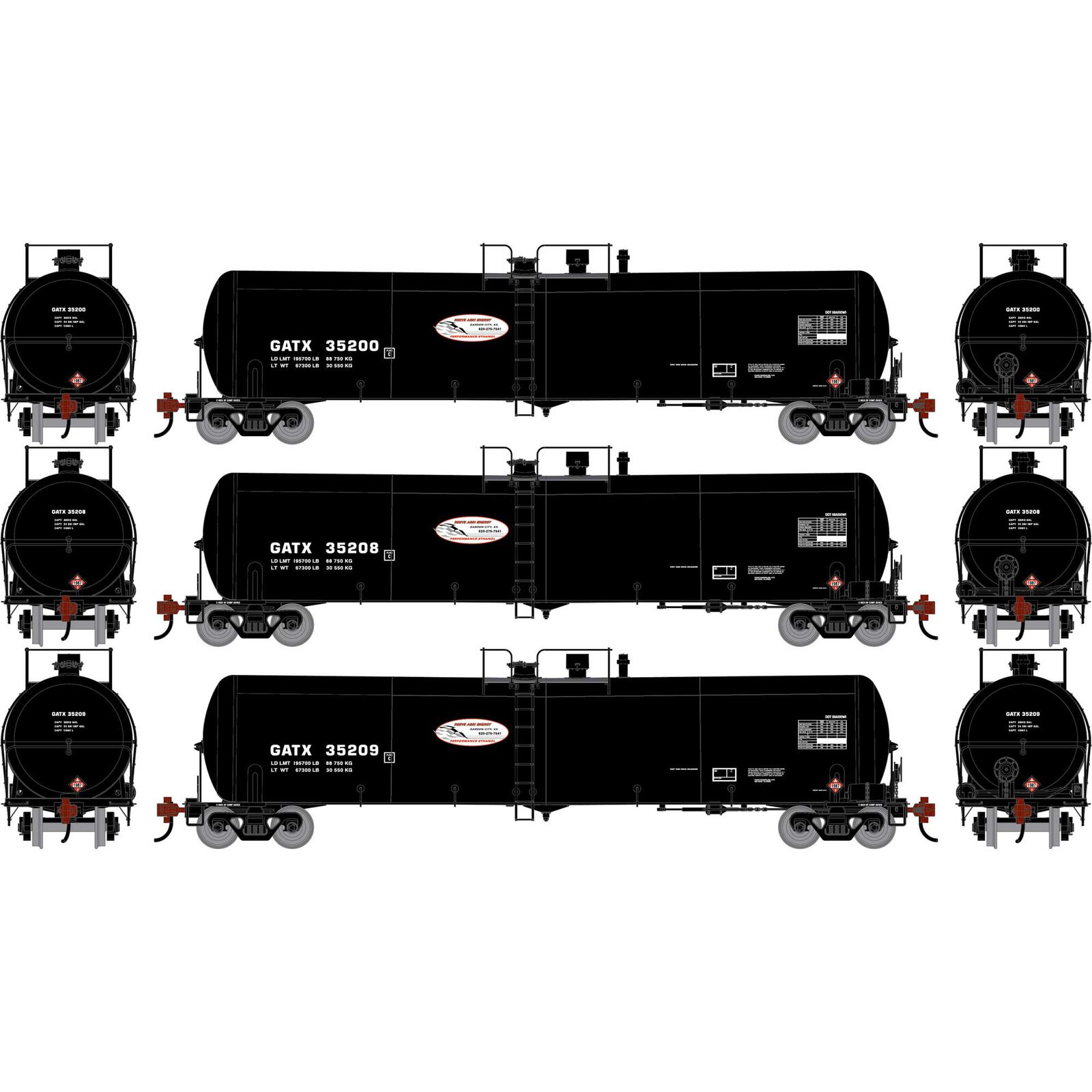 HO ATH 30K Ethanol Tank Car, GATX #35200/35208/35209 (3)