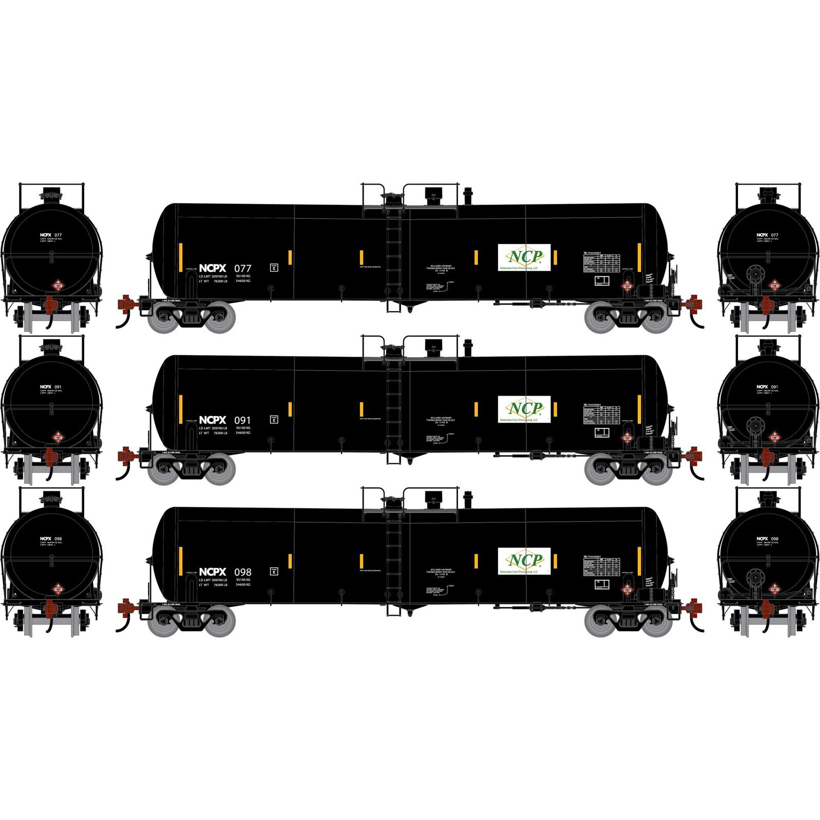 HO ATH 30K Ethanol Tank Car, NCPX #077/091/098 (3)