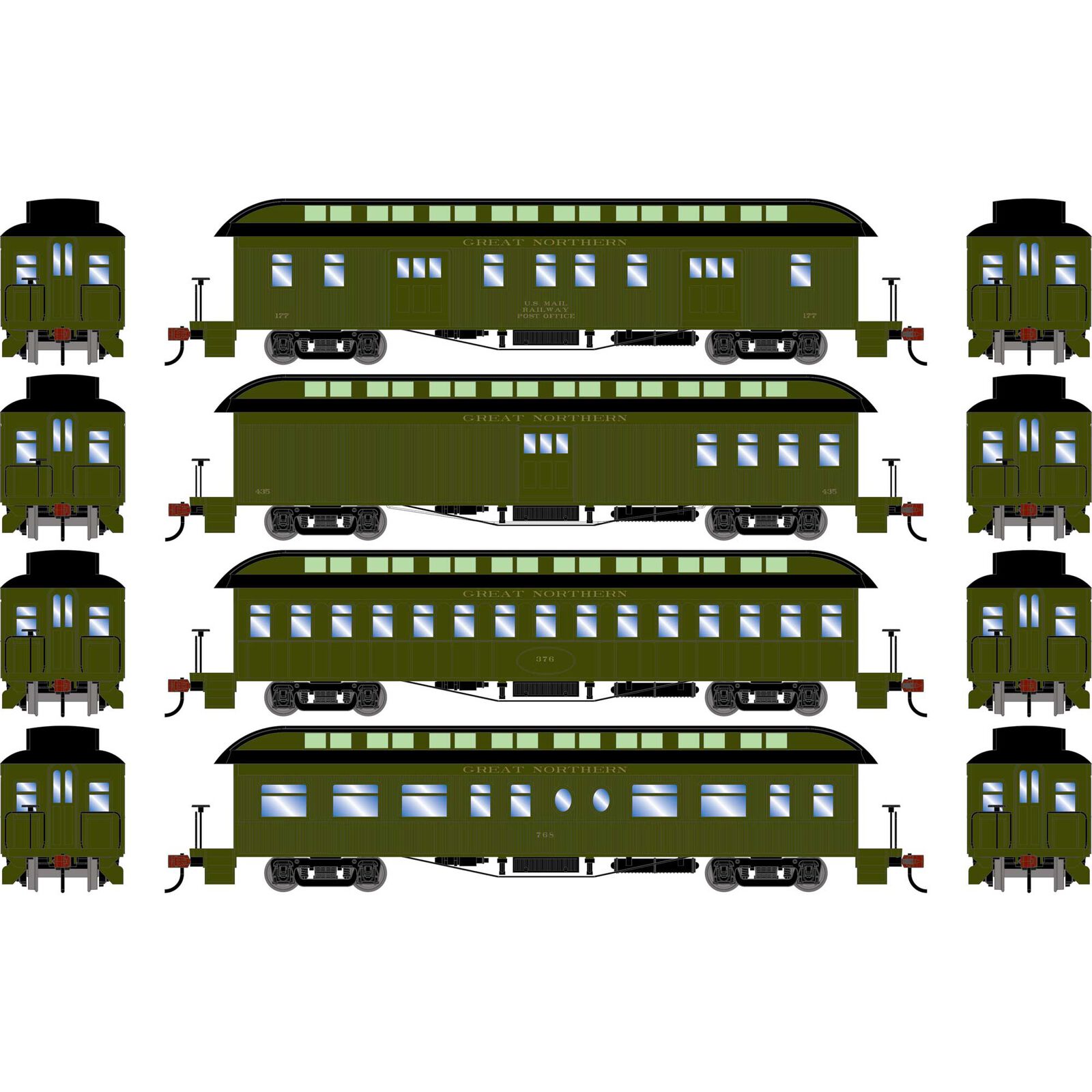 HO 50' Old Time Overland Passenger Set, GN #1 (4)