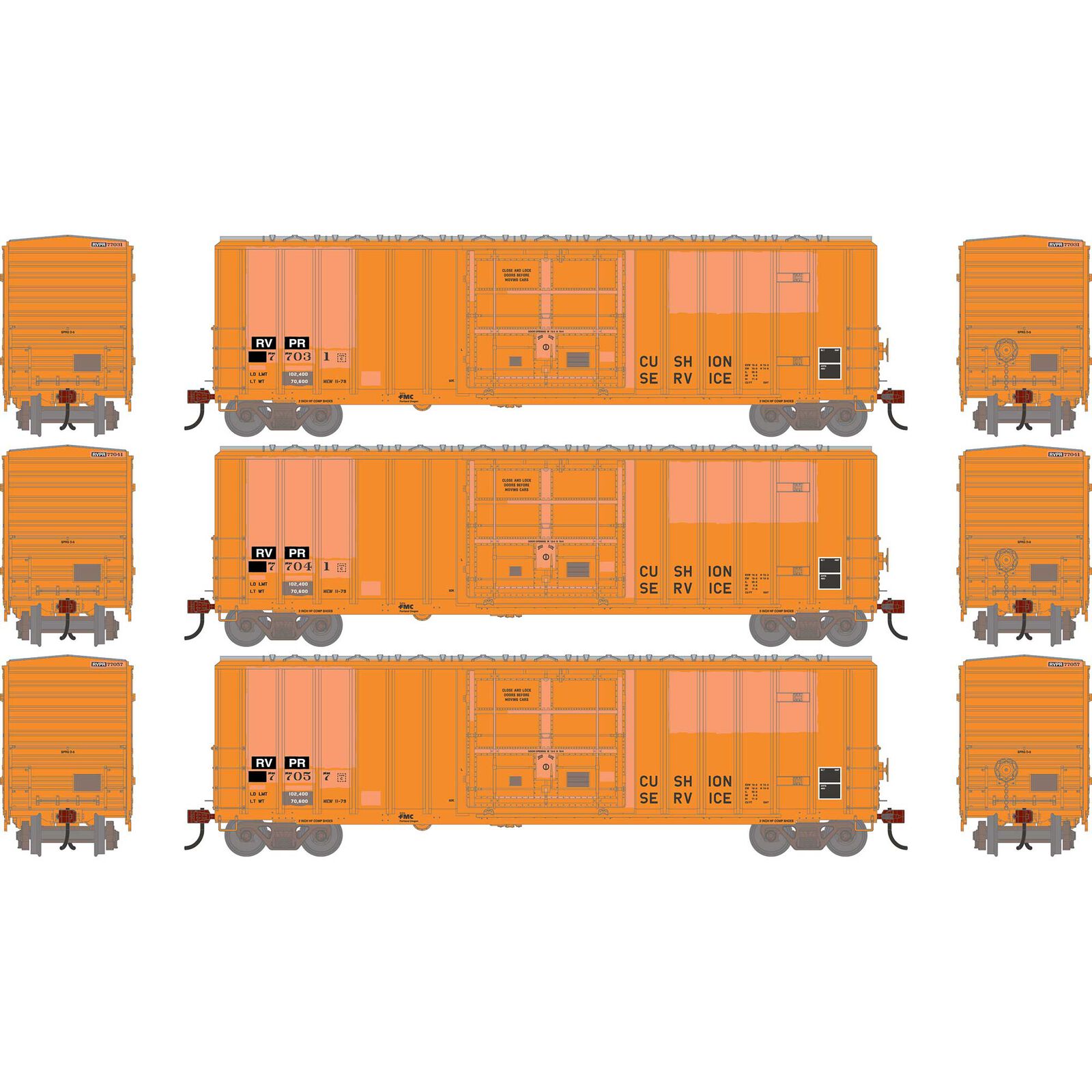 HO ATH 50' FMC 5327 12' Plug Door Box Car, Primed for Grime RVPR #77031/77041/77057 (3)