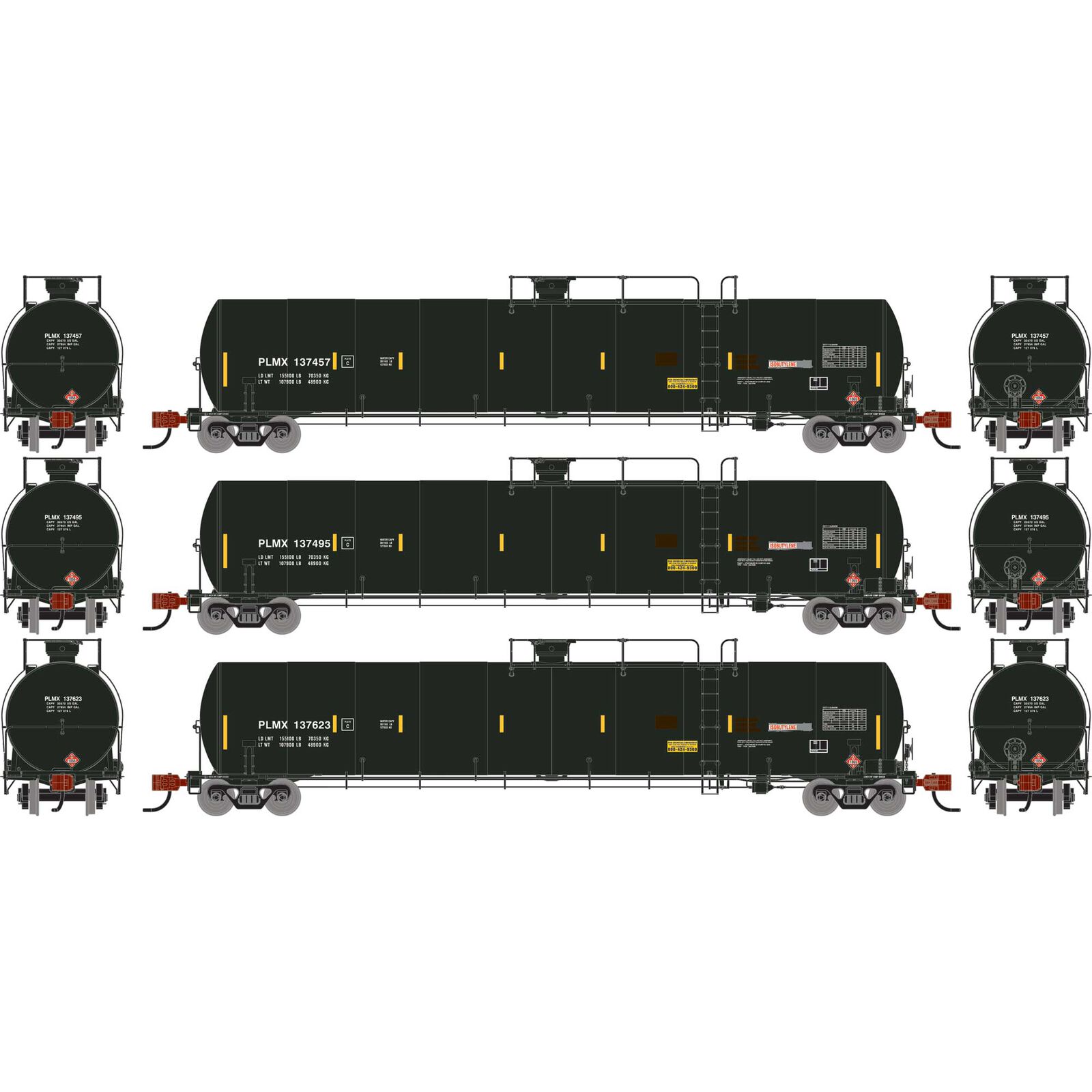 N UTC 33K LPG Tank Car- Late, PLMX Primed For Grime #137457/137495/137623 (3)