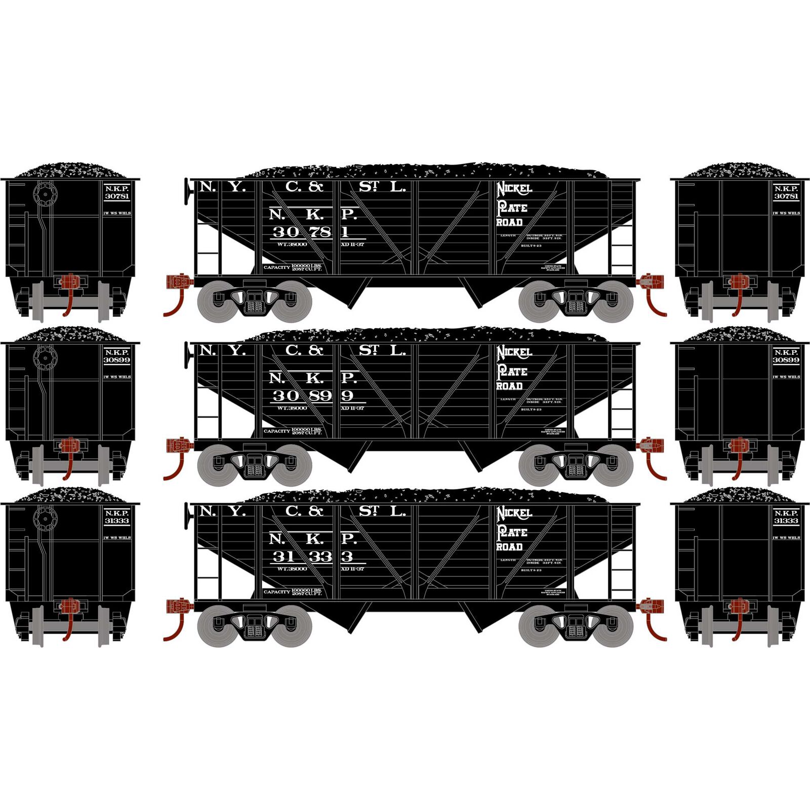 HO 34' 2-Bay Composite Coal Hopper with Load, NKP (3)
