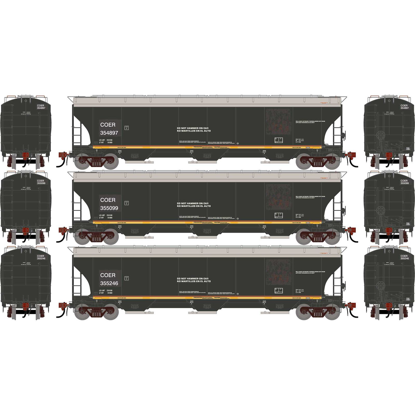 HO GEN Trinity 5161 Covered Hopper, Primed For Grime COER #354897/355099/355246 (3)