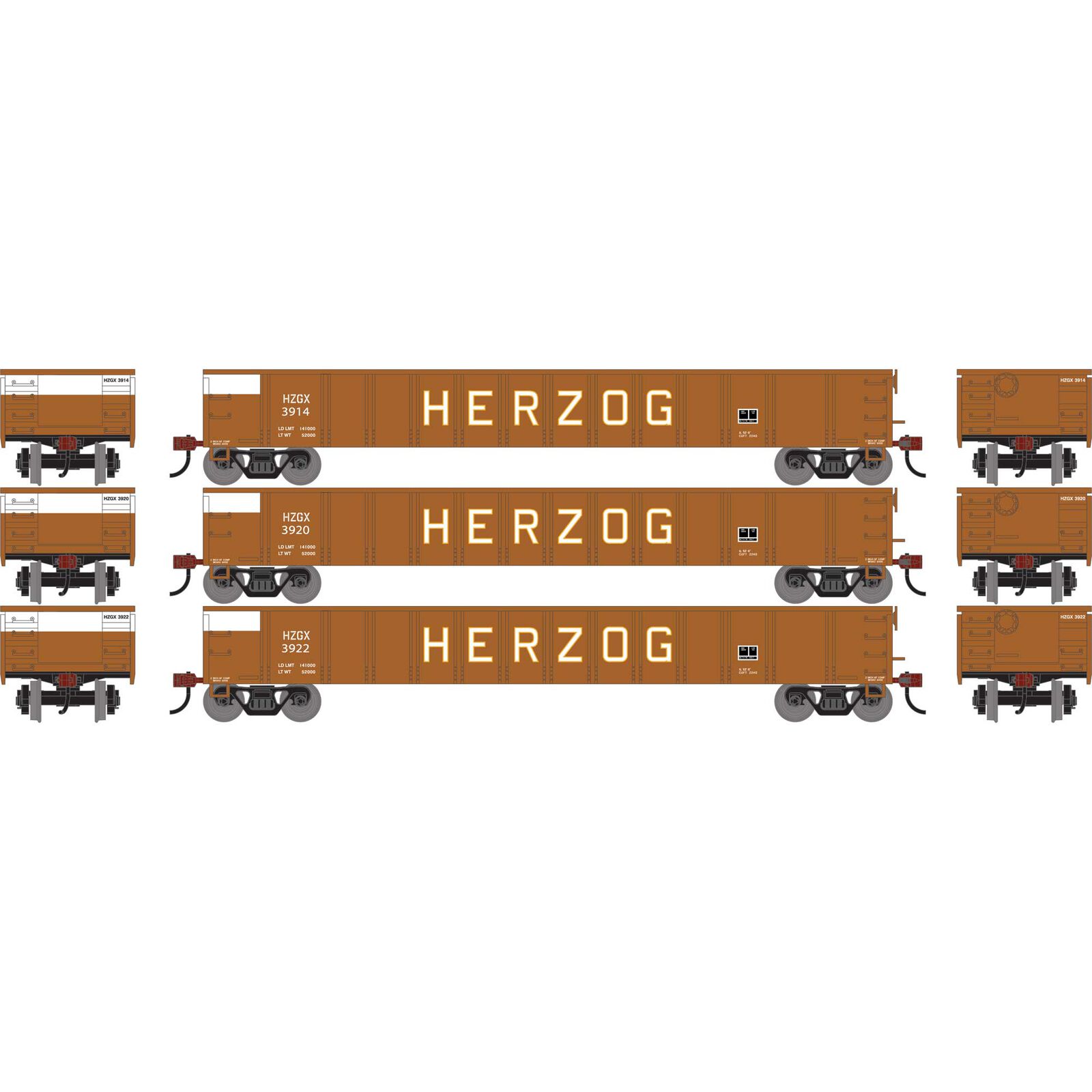 HO 52' Mill Gondola, HZGX #3914/3920/3922